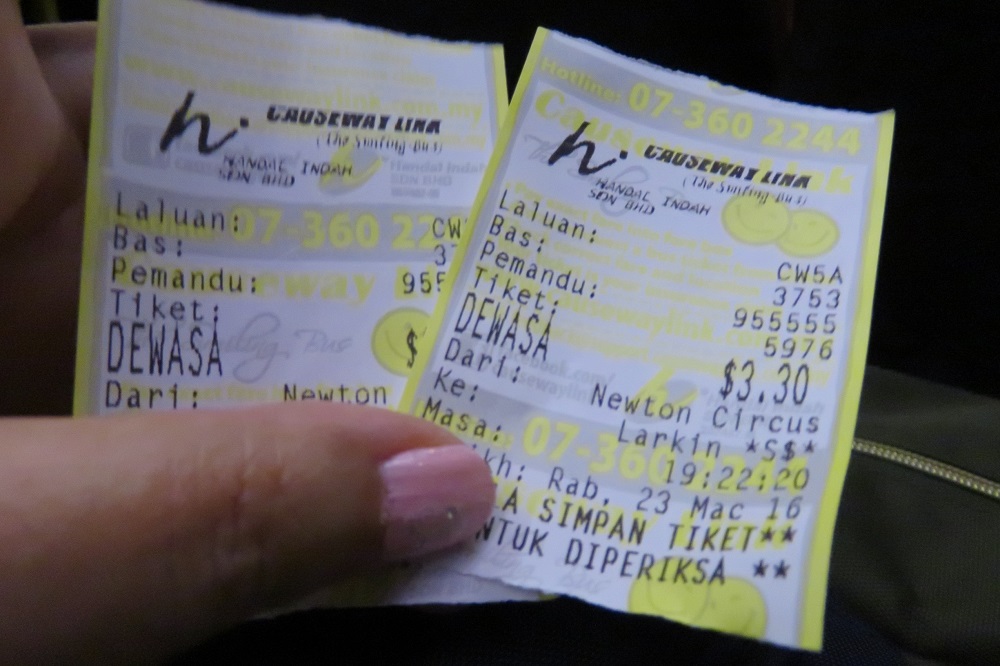 シンガポール2016-ジョホールバル行きバスのチケット
